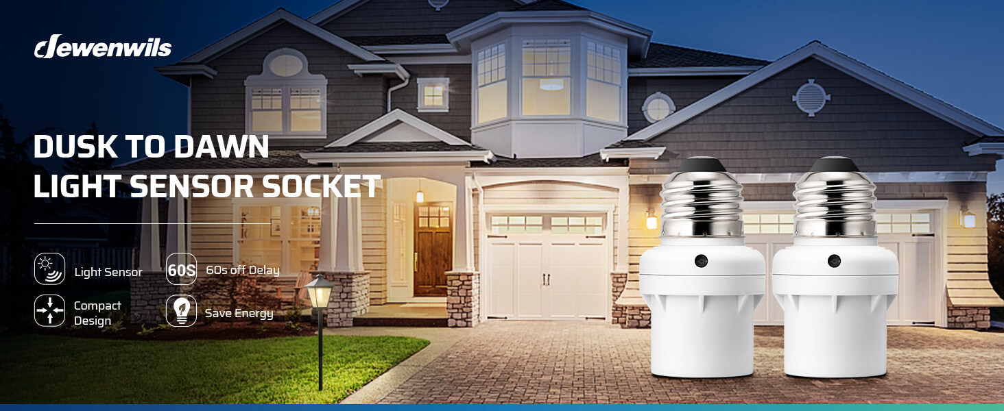 DEWENWILS 4 Pack Light Sensor Socket Dusk to Dawn Sensor Light Bulb Socket