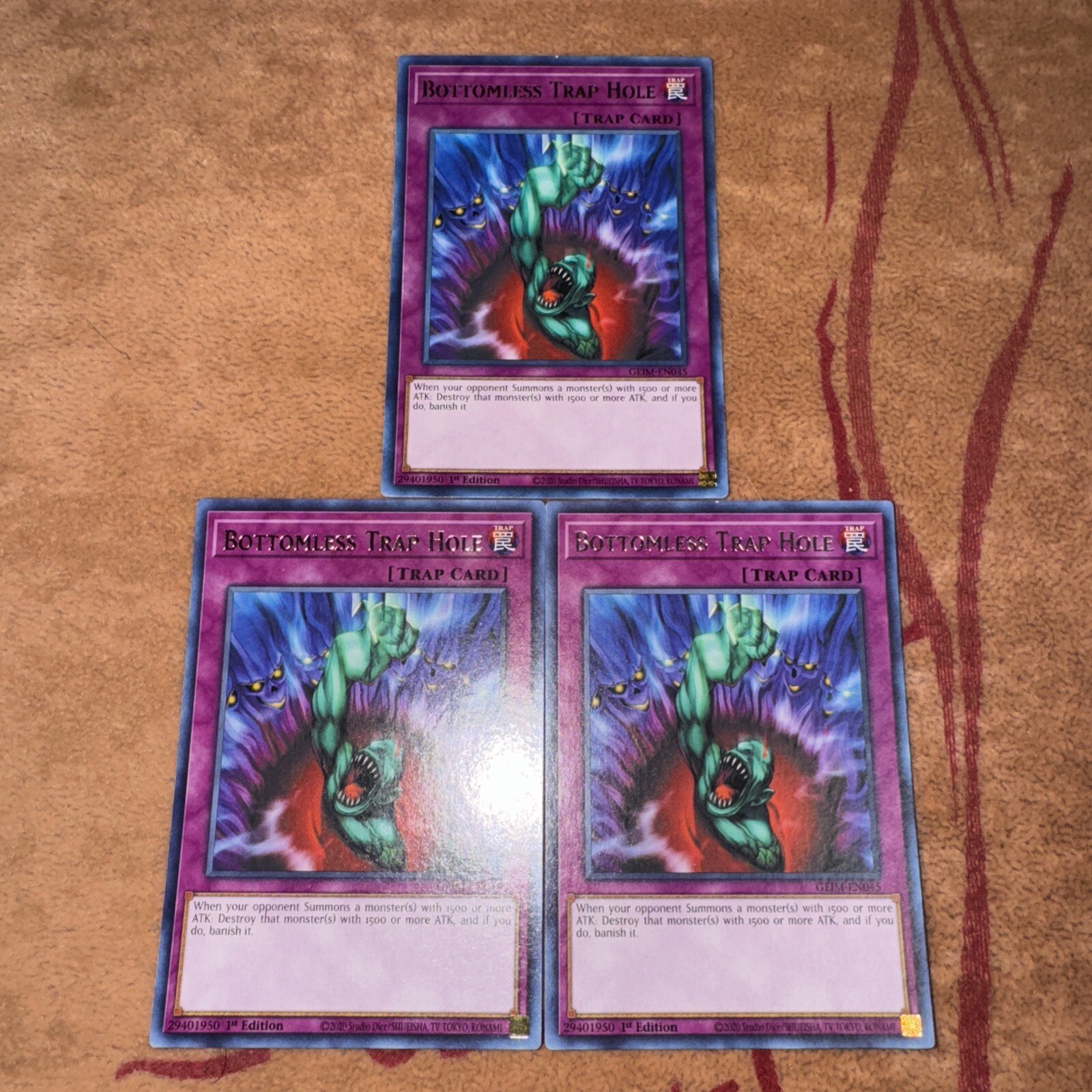 🔥 3x YUGIOH Bottomless Trap Hole GEIM-EN045 Rare NM/M 1st Edition PLAYSET