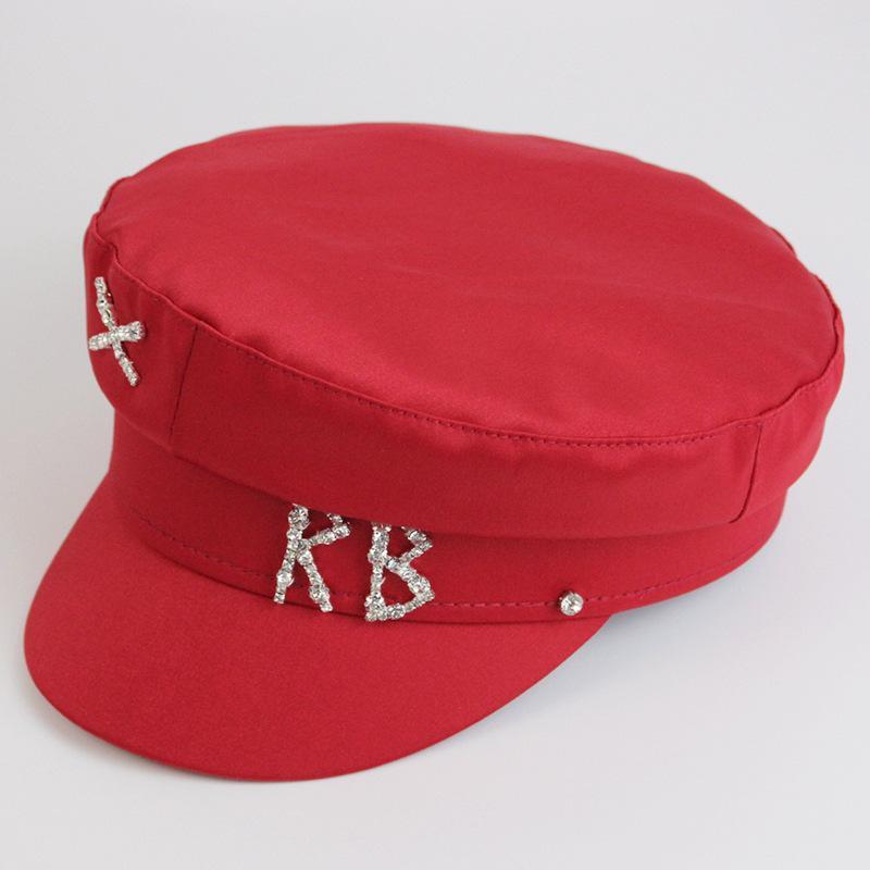 Brand Designer Satin Diamond R B Letter Newsboy Caps Women Flat Militray Hat