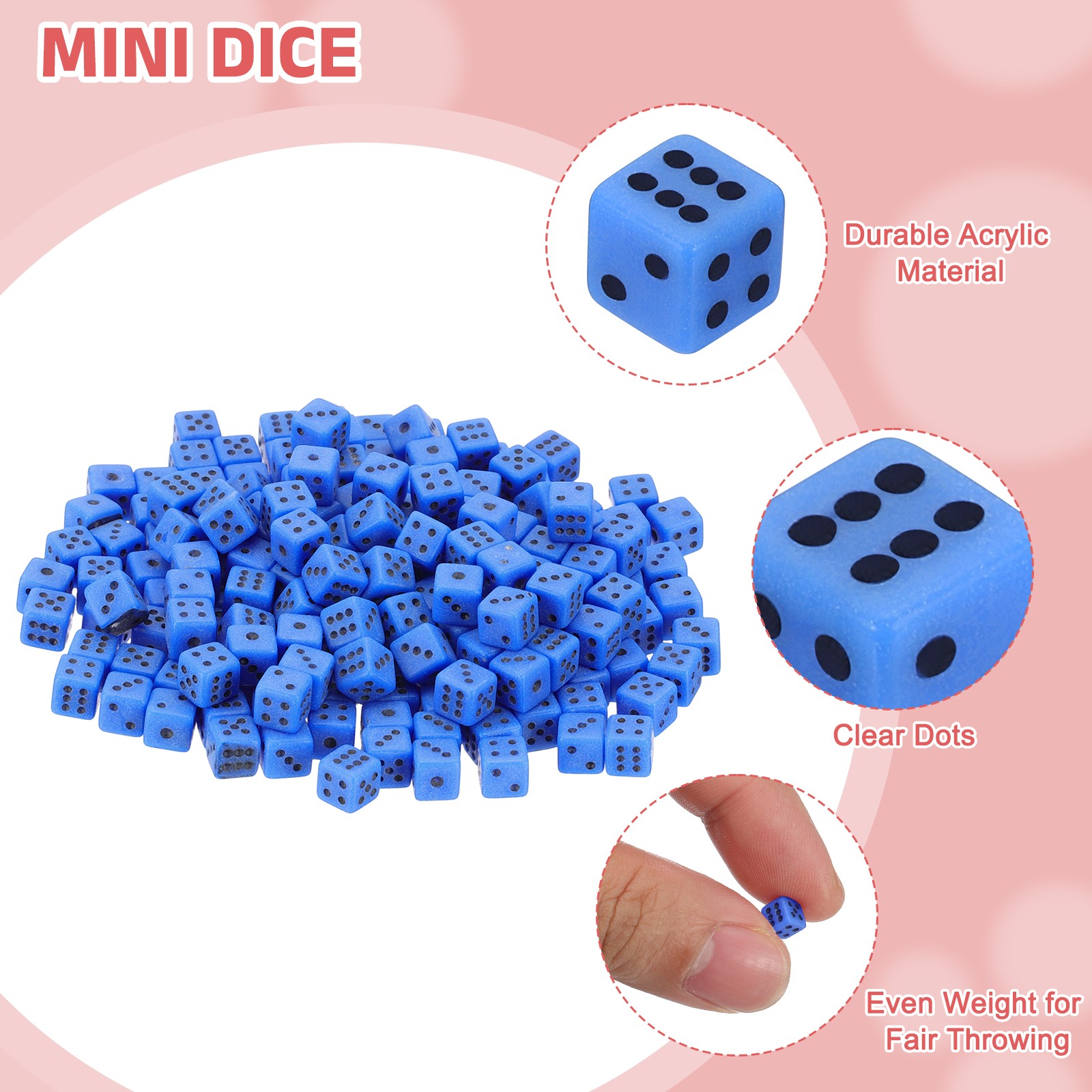 200Pcs Mini Acrylic Polyhedral Dice 5mm 6 Sided Square Corner Dice, Blue