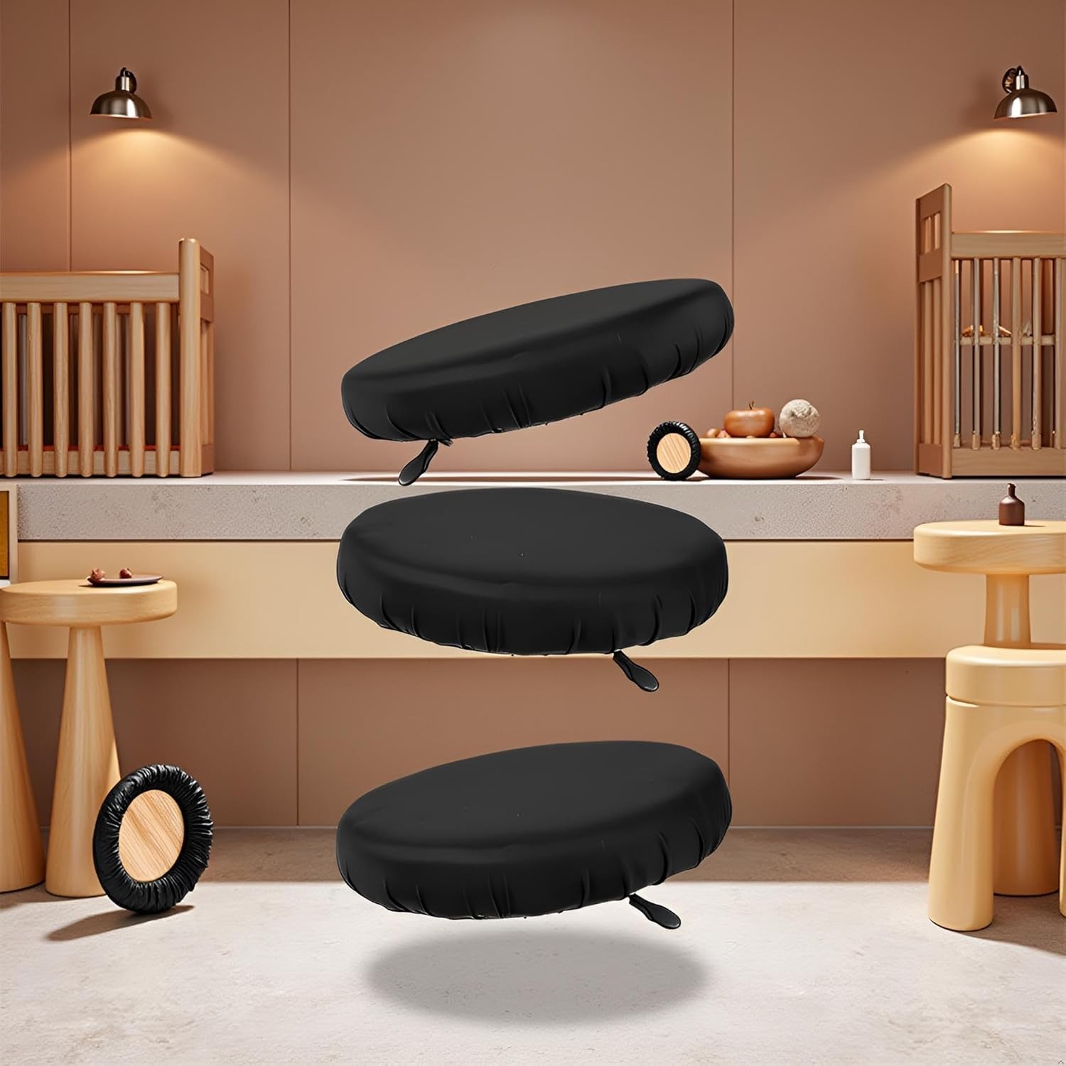 2 Pcs Bar Stool Covers, Soft Round High Elastic Bar Stool Cushion, Machine Wa...