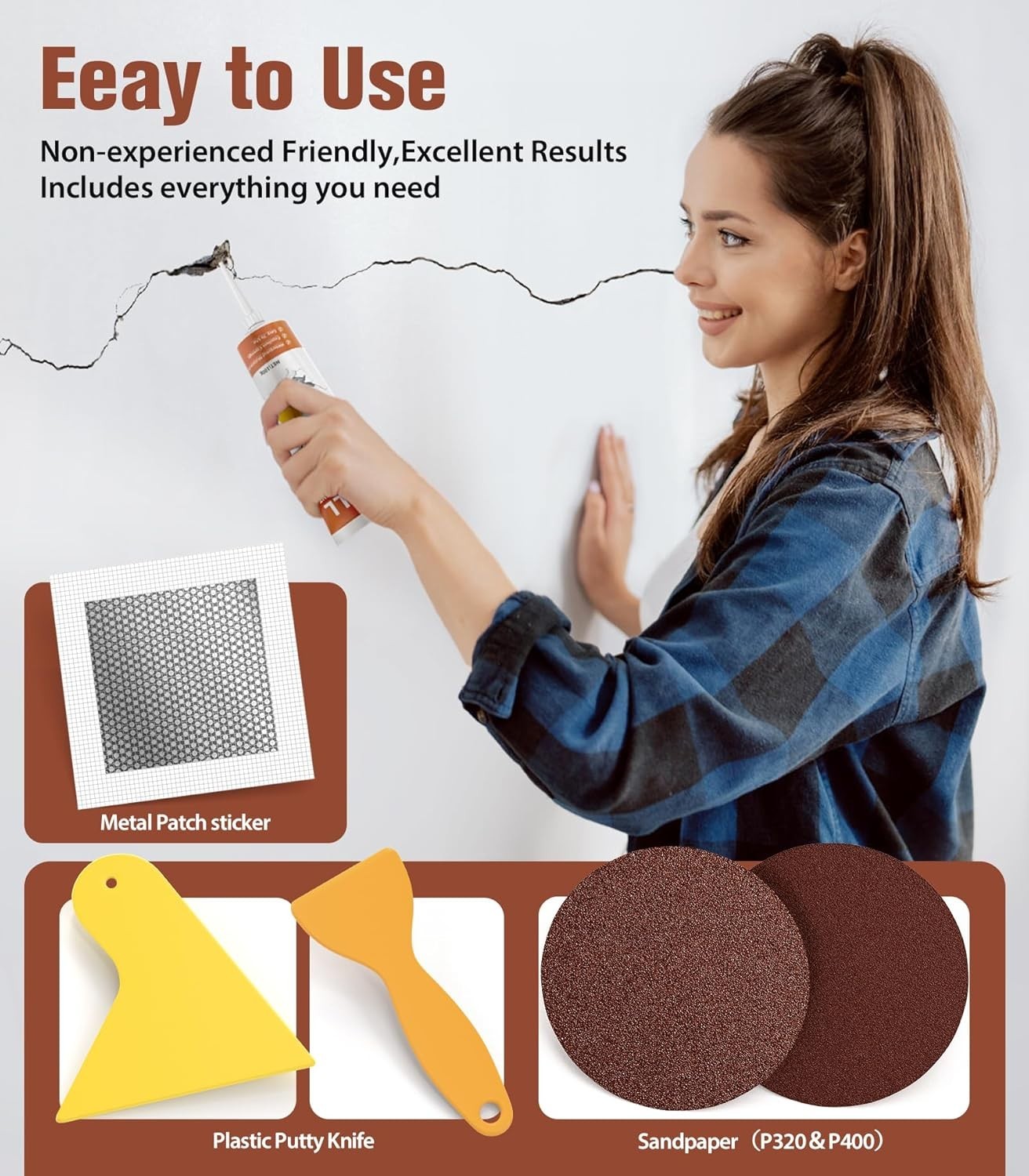 Drywall Repair Kit,Wall Patch Repair Kit,2 Pack Wall Patching Agent,Simple Fi...