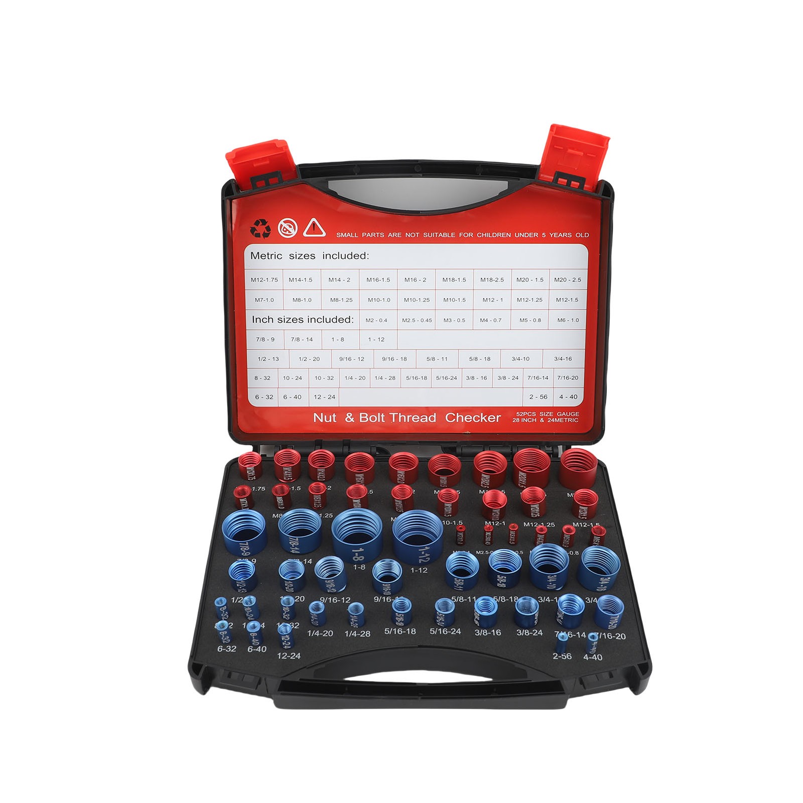 52pcs Inch & Metric Set Nut & Bolt Thread Checker Identifier Thread Gauges Box
