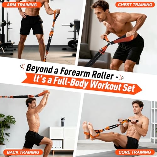 No Weights Needed Forearm Strengthener & Wrist Roller with Adjustable 1-Orange