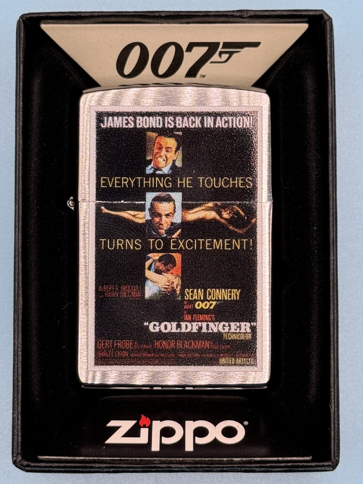 James Bond 007 Goldfinger Back In Action Chrome Zippo Lighter NEW In Box Rare