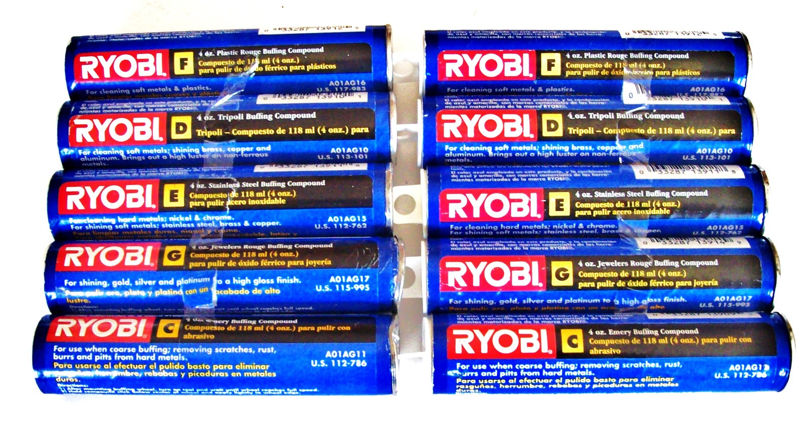 10 TUBES RYOBI BUFFING COMPOUND JEWELERS & PLASTIC ROUGE STAINLESS STEEL EMERY