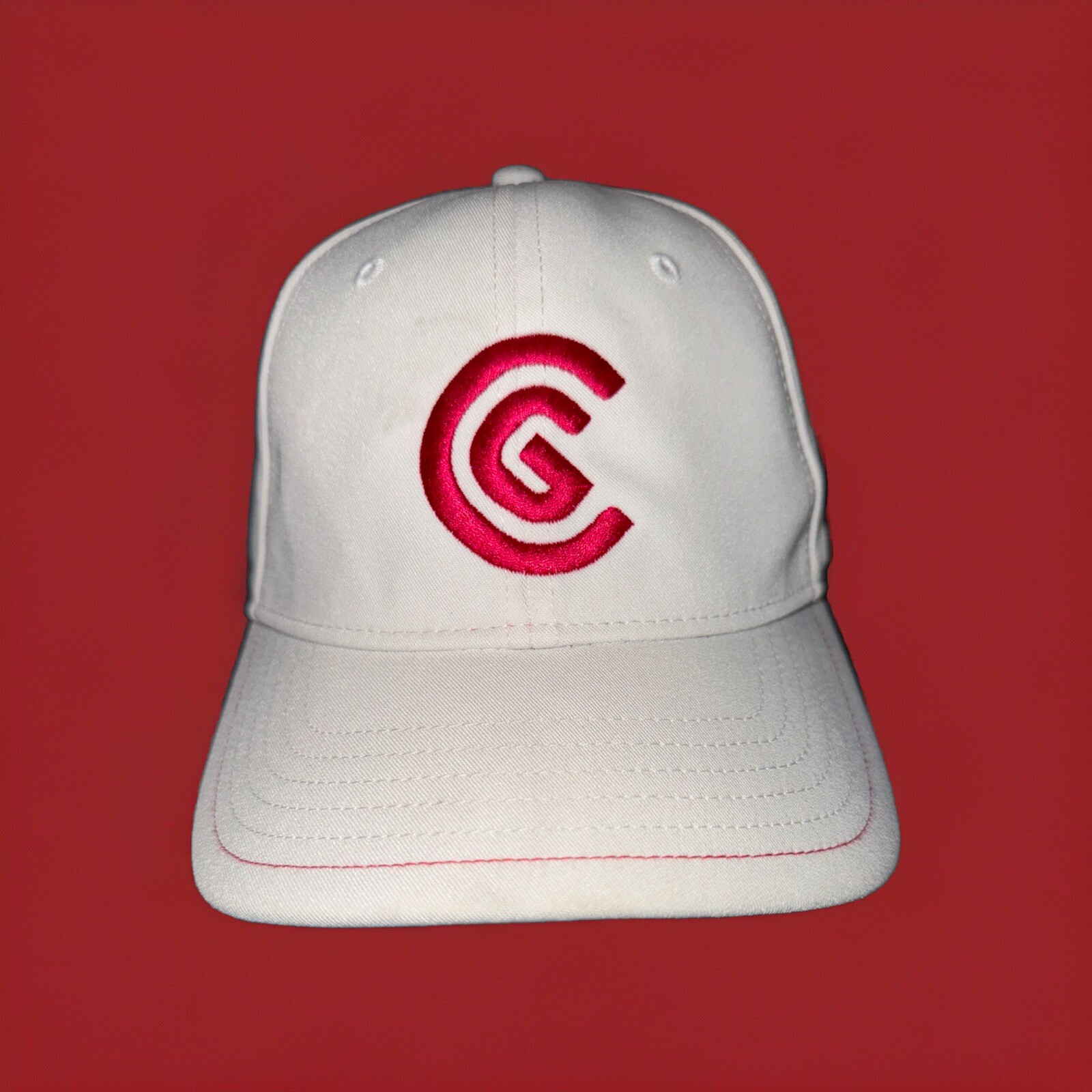 Cleveland Golf Red CG on White Hat Cap Hook Loop Polyester w Tag EUC