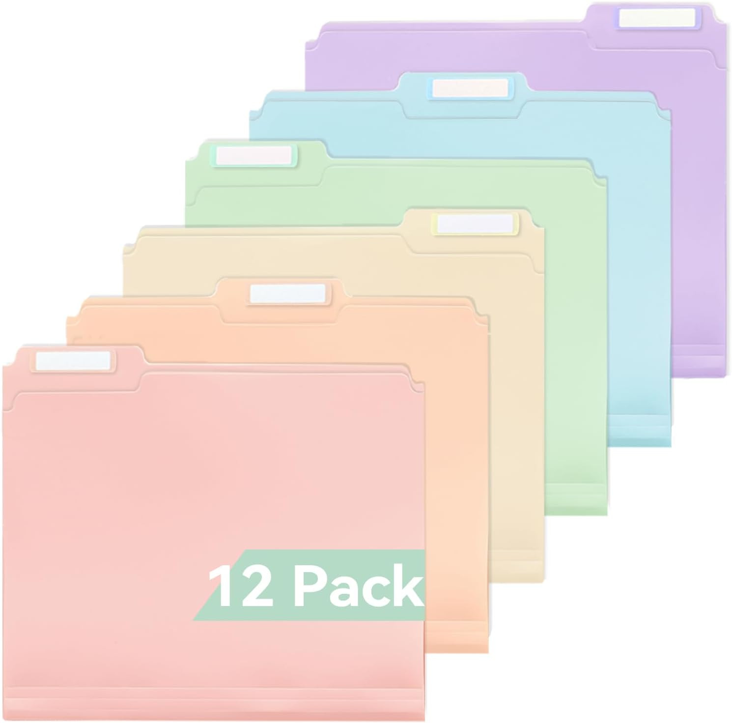 Plastic Manila Folders 8.5 x 11, 12 Pack, Poly Pastel File Folders, 1/3-Cut Tabs