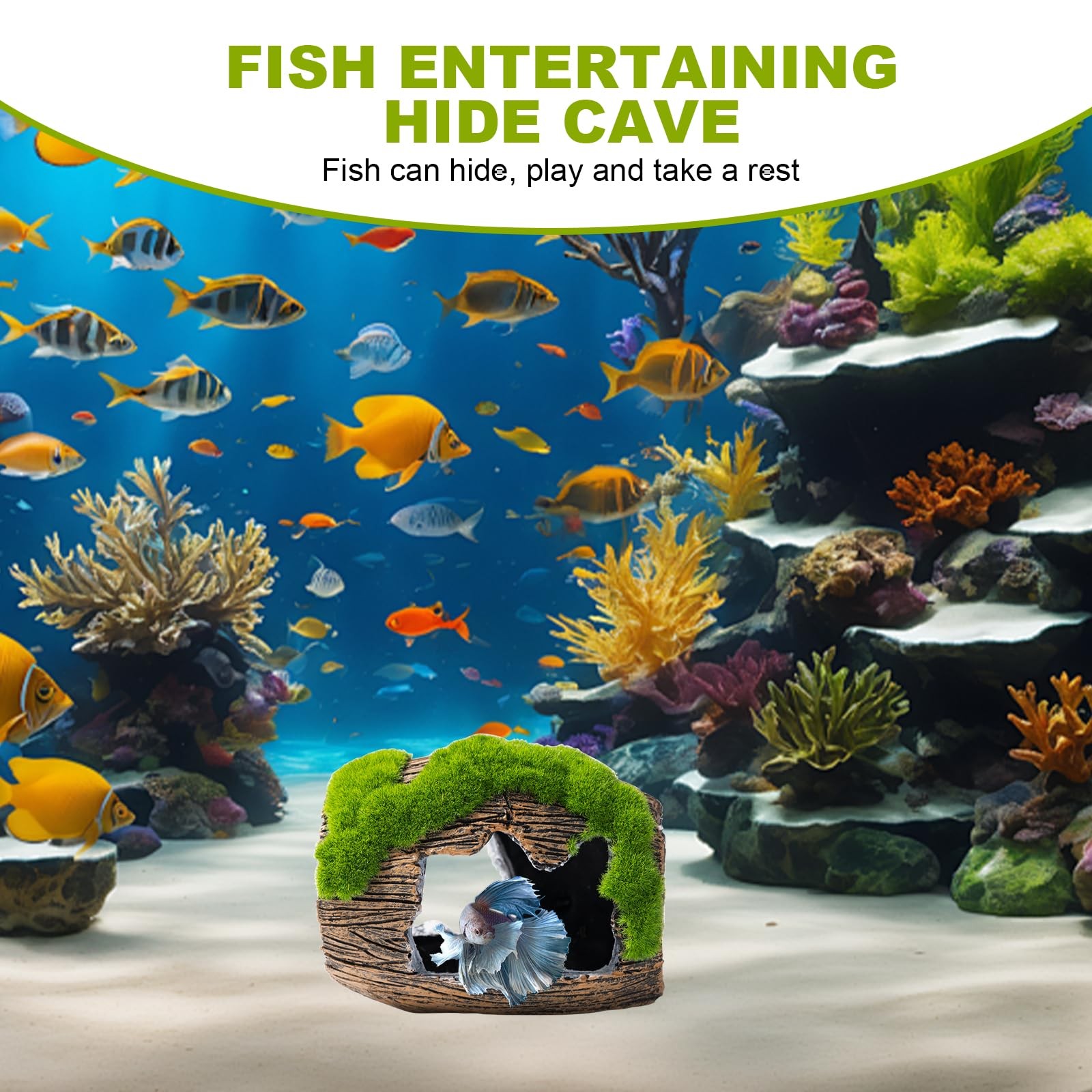 Betta Broken Barrel Decor Fish Tank Accessories, Resin Fish Hide Cave Aquarium D