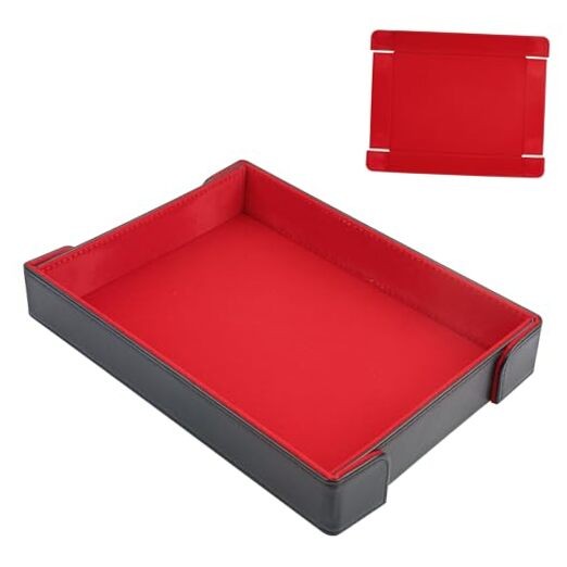 PU Leather Dice Tray Magnetic Folding Dice Rolling Mat with Felt Lining for Red