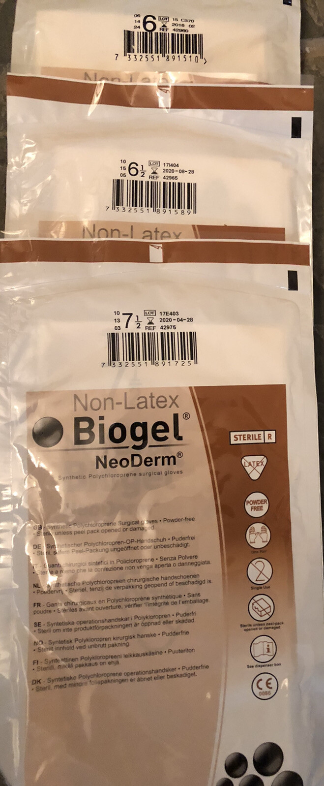 10 Pairs Biogel NeoDerm Sterile Gloves Non-Latex- Power Free