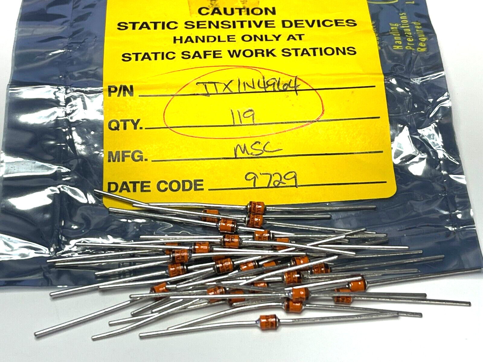 (3 PIECE LOT) JANTX1N4964, MICROSEMI, DIODE ZENER 18V 500W
