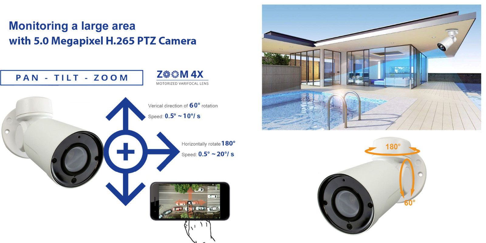GW 5MP 1920P Pan Tilt Zoom HD IP PoE 4X Optical Zoom Security Bullet PTZ Camera