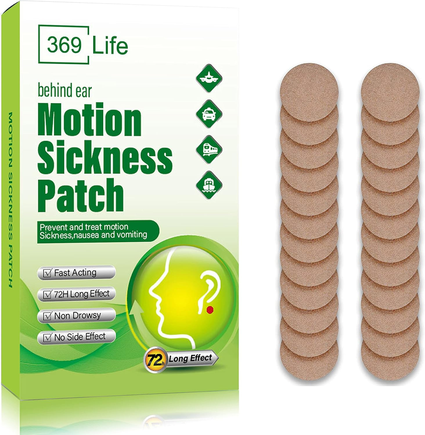 369 Life Motion Sickness Patches for Car and Boat Rides, Ships, Cruise and Airpl