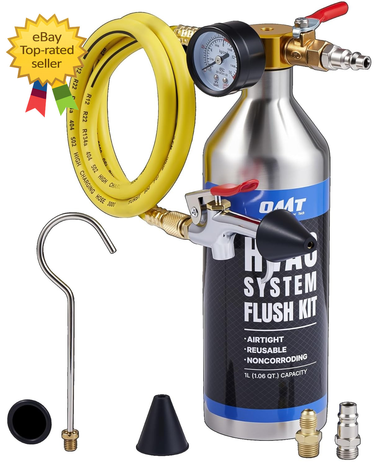 AC Flush Kit, HVAC Flush Tool Kit with 33.5 Oz. Stainless Steel Tank, Auto Air C