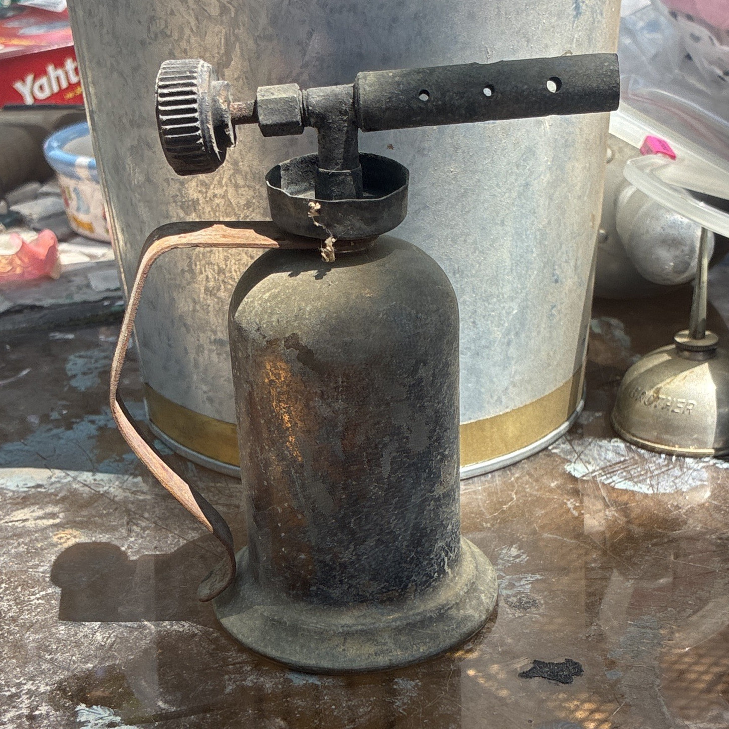 Vintage Metal Blowtorch Soldering Torch Tool with Fuel Tank Canister