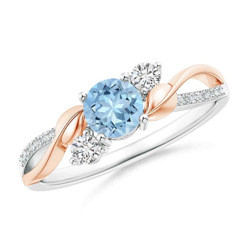 Aquamarine Stone 925 Sterling Silver Wife Three-stone Birthday New Ring US 7