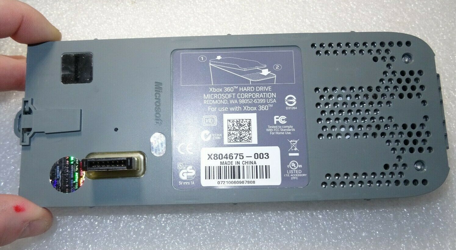 XBOX 360 Gray TOP HARD DRIVE HDD 20GB-X804675-003-Just OK Cosmetic-Tested-Wiped