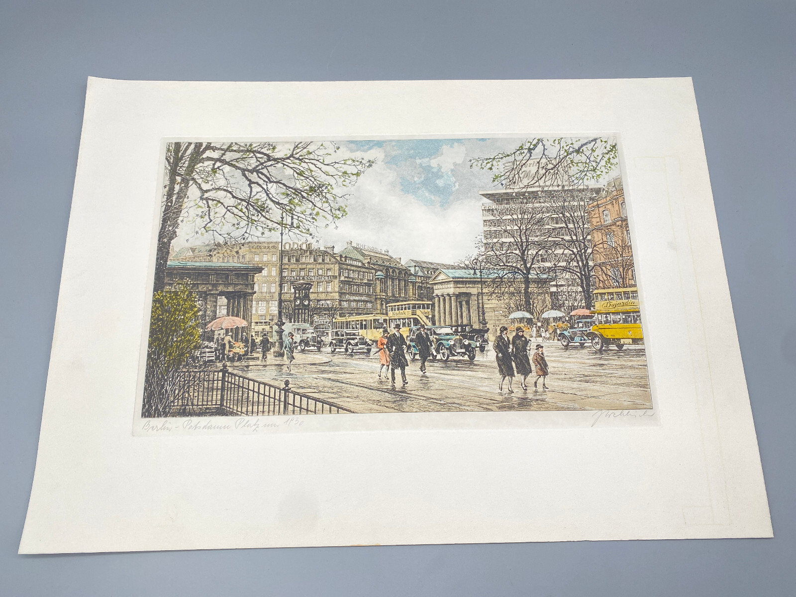 HEINZ WEHLISCH BERLIN POTSDAMER PLATZ 1930 ORIGINAL ETCHING COLORED SIGNED