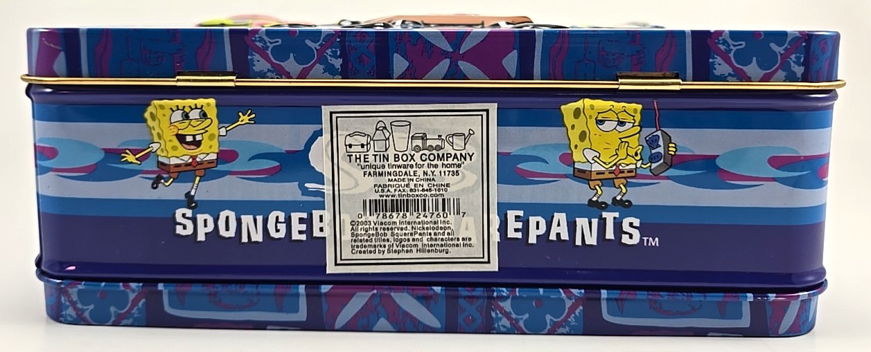 SpongeBob Squarepants Embossed Lunch Box Tin 2003 Purple Handle Tin Box Company