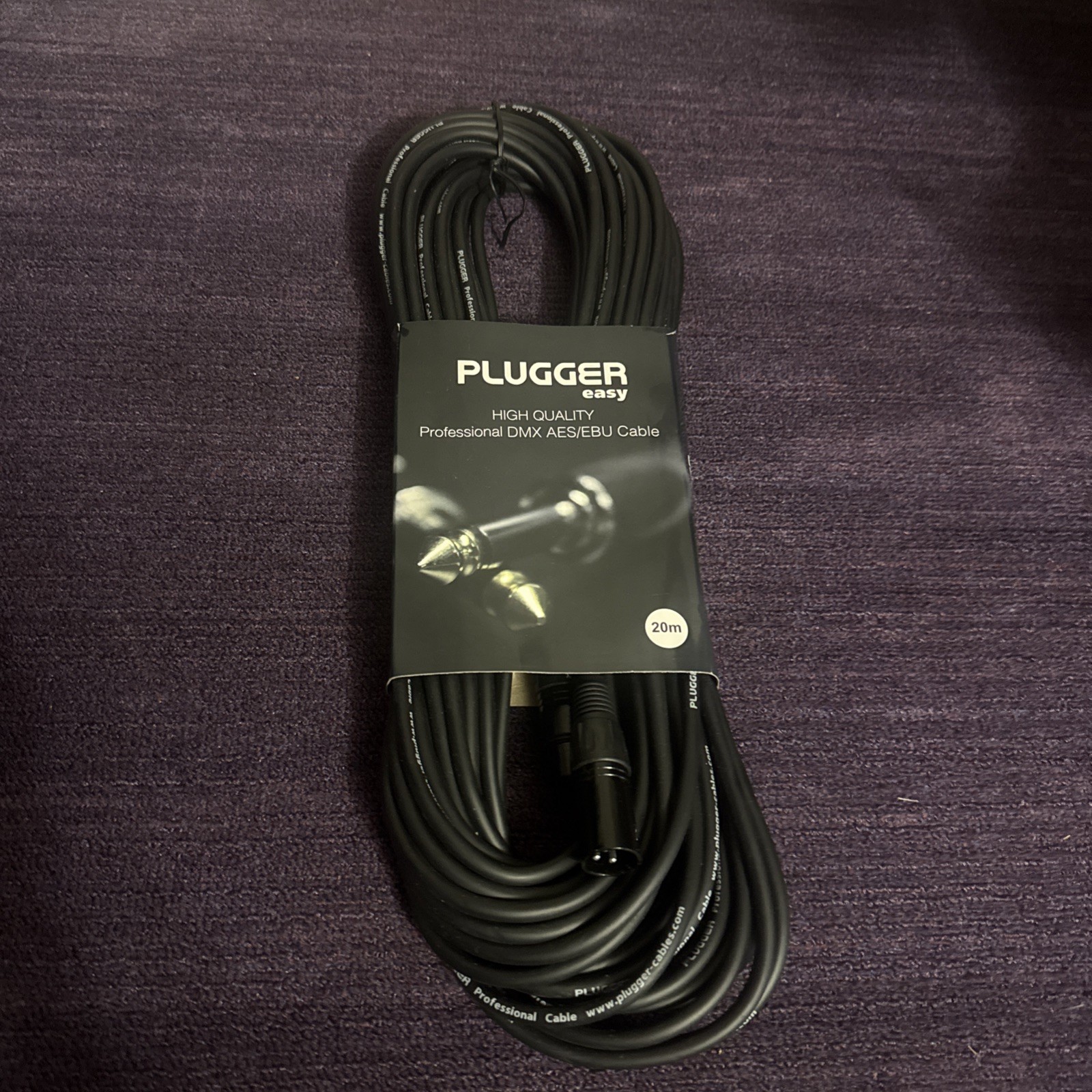 PLUGGER Easy- DMX Lead, XLR Plug, 3 Way to XLR Socket, 3 Way, 20m Black New