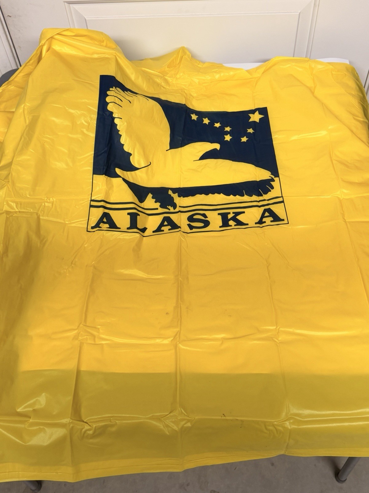 Vintage Alaska Souvenir Rain Poncho Jacket Bright Yellow With Pouch for Travel