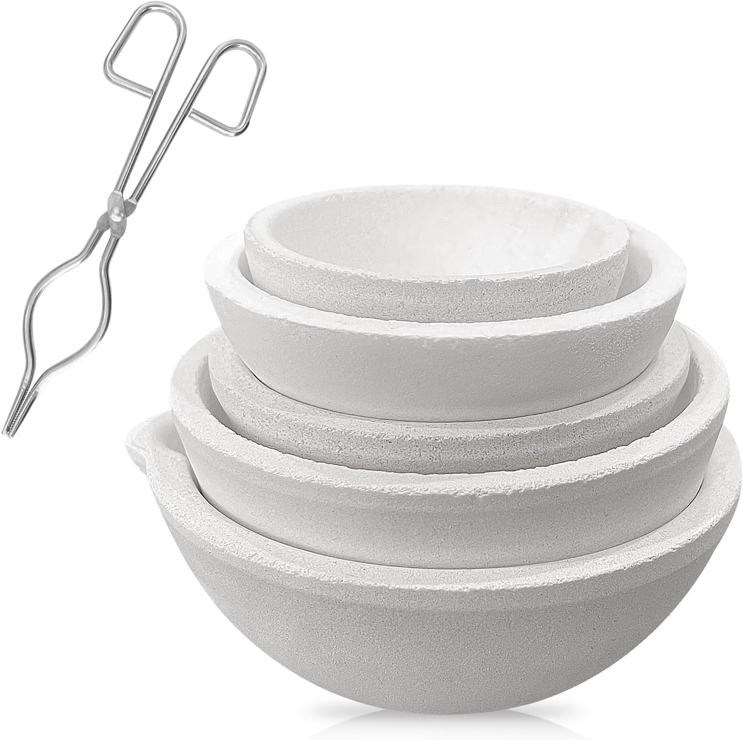 6 Pack Ceramic Crucible Bowl with 7.87" Crucible Tong, 1000G/500G/250G/150G/100G