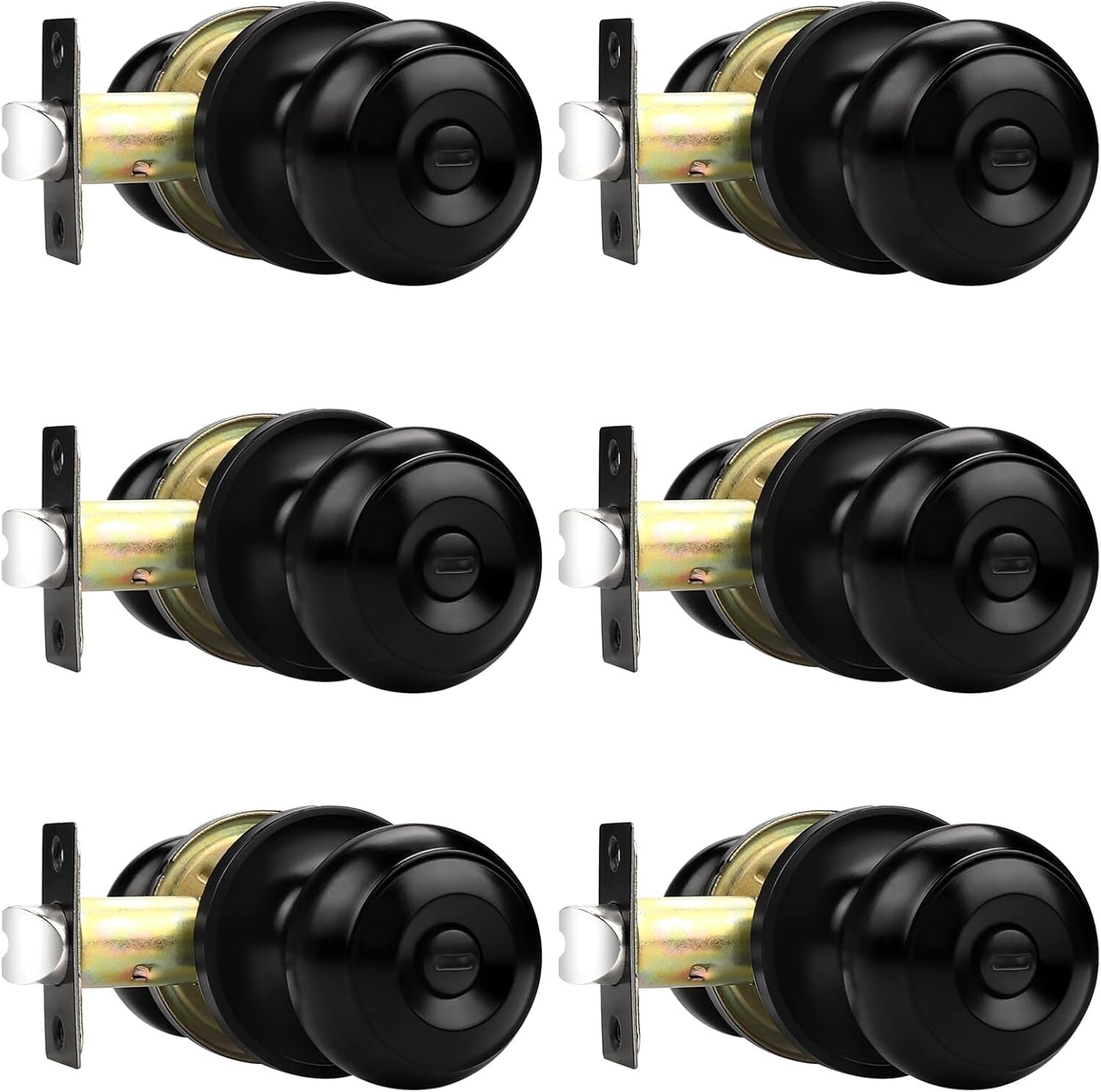 Durable 6 Pack Matte Black Interior Door Knobs - Perfect for Bedrooms/Bathrooms