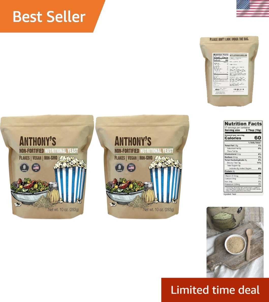 Creamy Flavor Nutritional Yeast Flakes 10 oz - , Gluten Free, Non Fortified