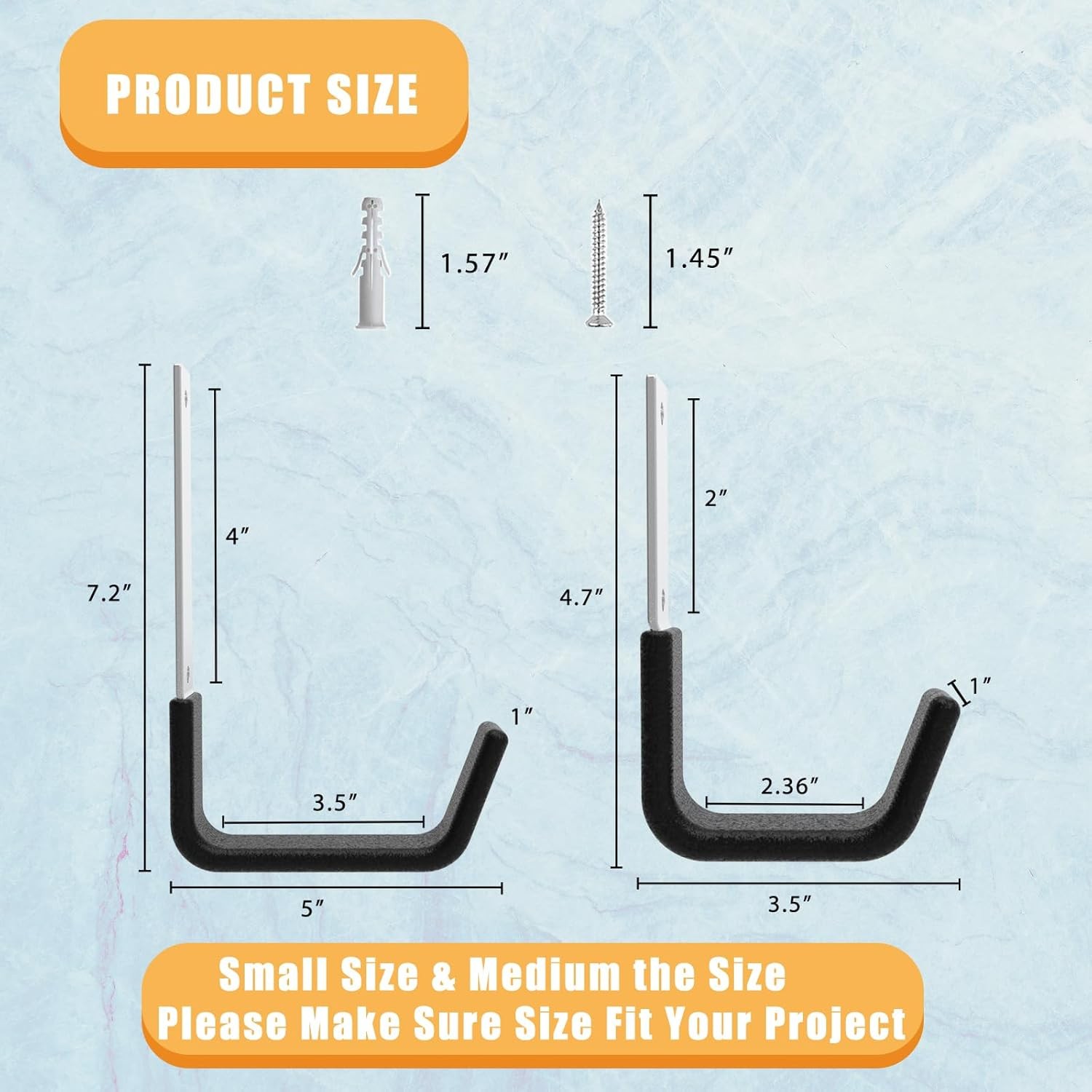Heavy Duty Utility Hooks - Wall Mount 2 Small & 2Medium, Silver and Black