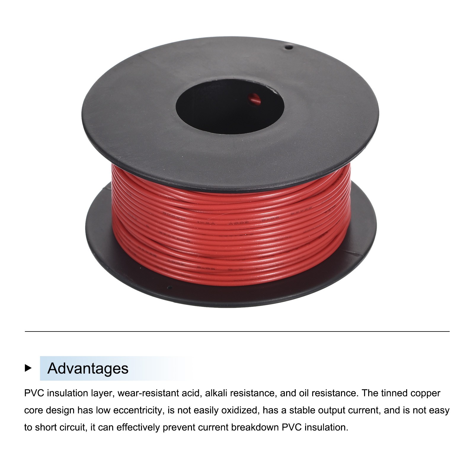 26AWG Stranded Wire PVC Hookup 30M/100ft Red, Electrical Wire UL1007 Spool