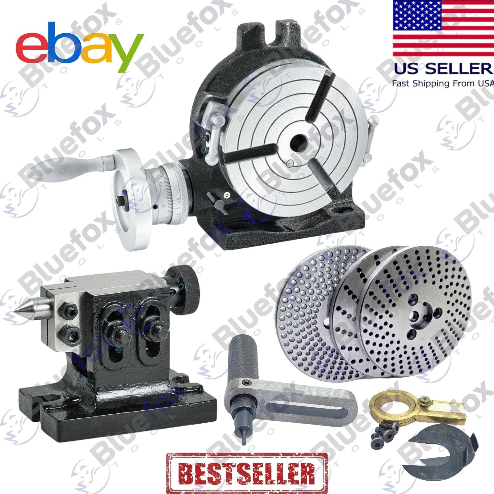 New 6" HV6 Rotary Table 150mm 3Slot with Tailstock & Dividing Index Plate Set