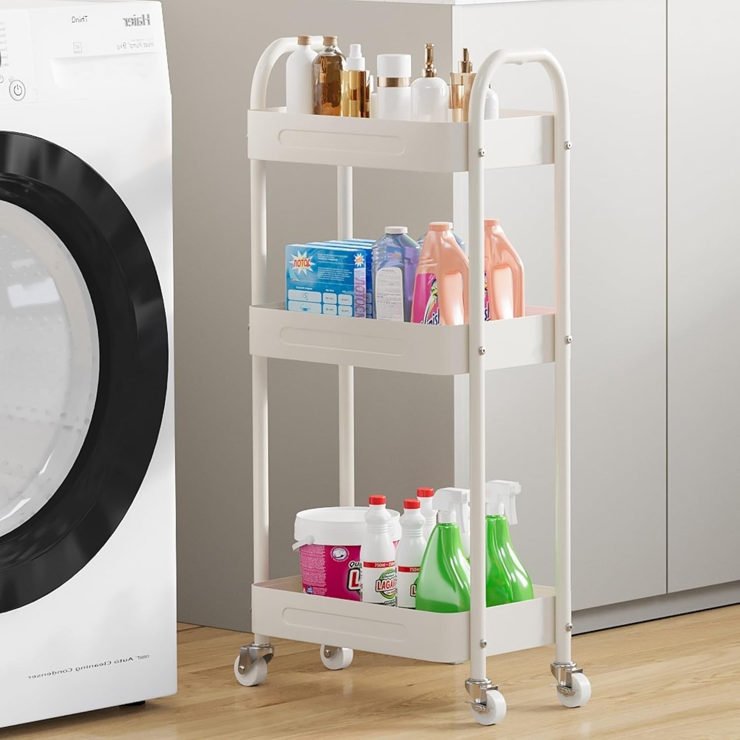 3 Tier Narrow Rolling Storage Cart Laundry Room Bathroom Kitchen 7.1'' Slim