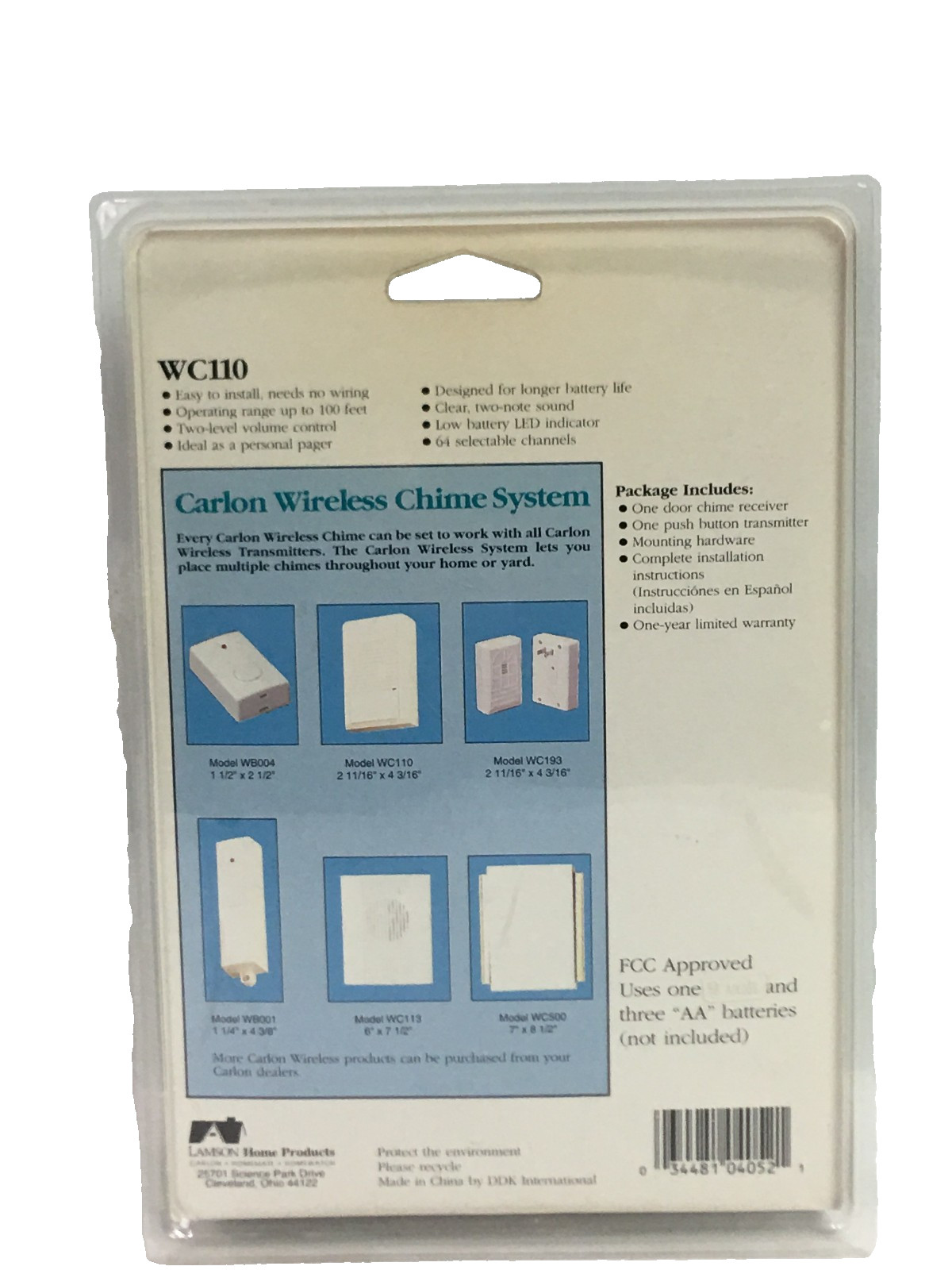 NEW Carlon Doorbell Wireless Chime WC110