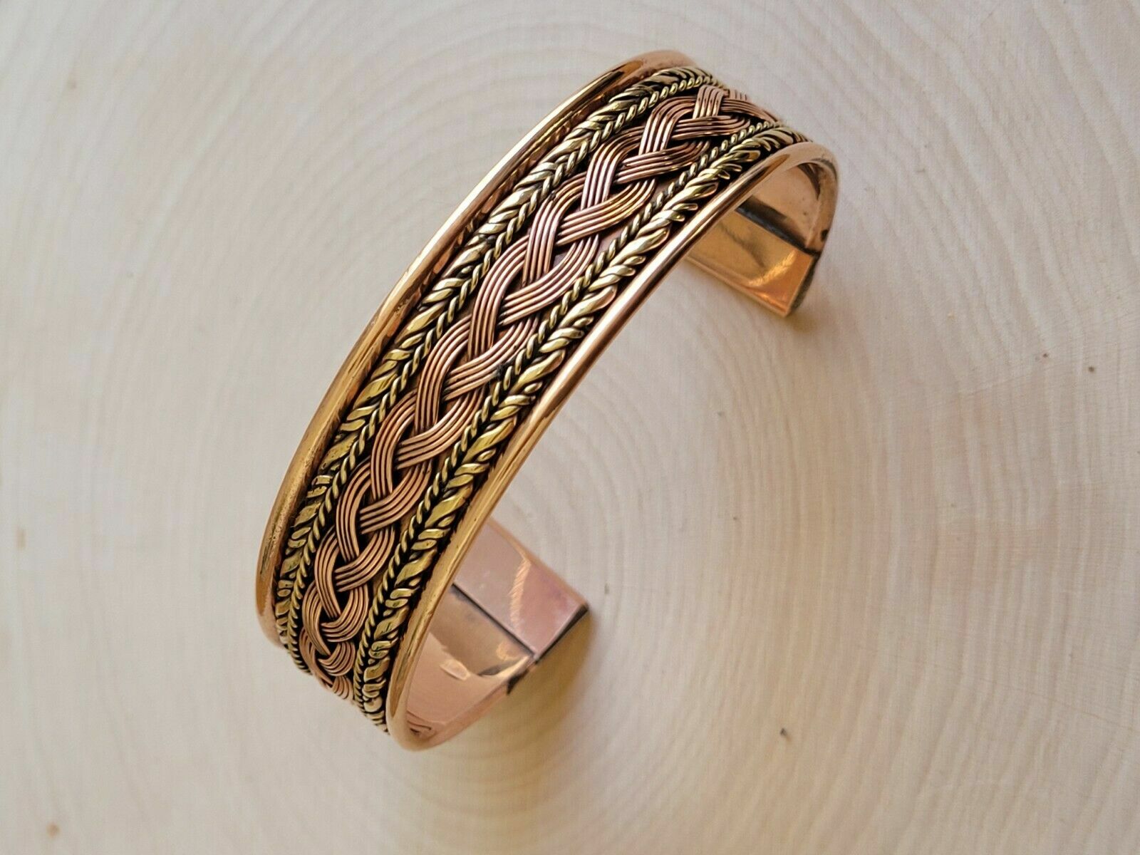 Solid Copper Two Tone Cuffed Health Bracelet - Pure Copper & Brass Cuff Bracelet