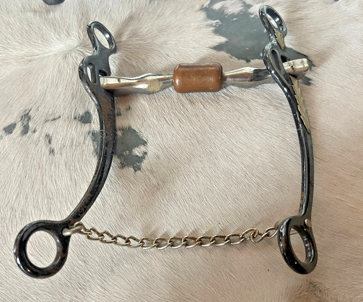 Long Shank Snaffle Bit Five and a half in Mouth Copper Roller chain Black Silver