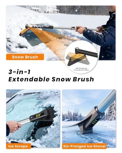Extendable 43.7" Ice Scraper & Snow Brush for Car Windshield - 12 Lengths, Foam