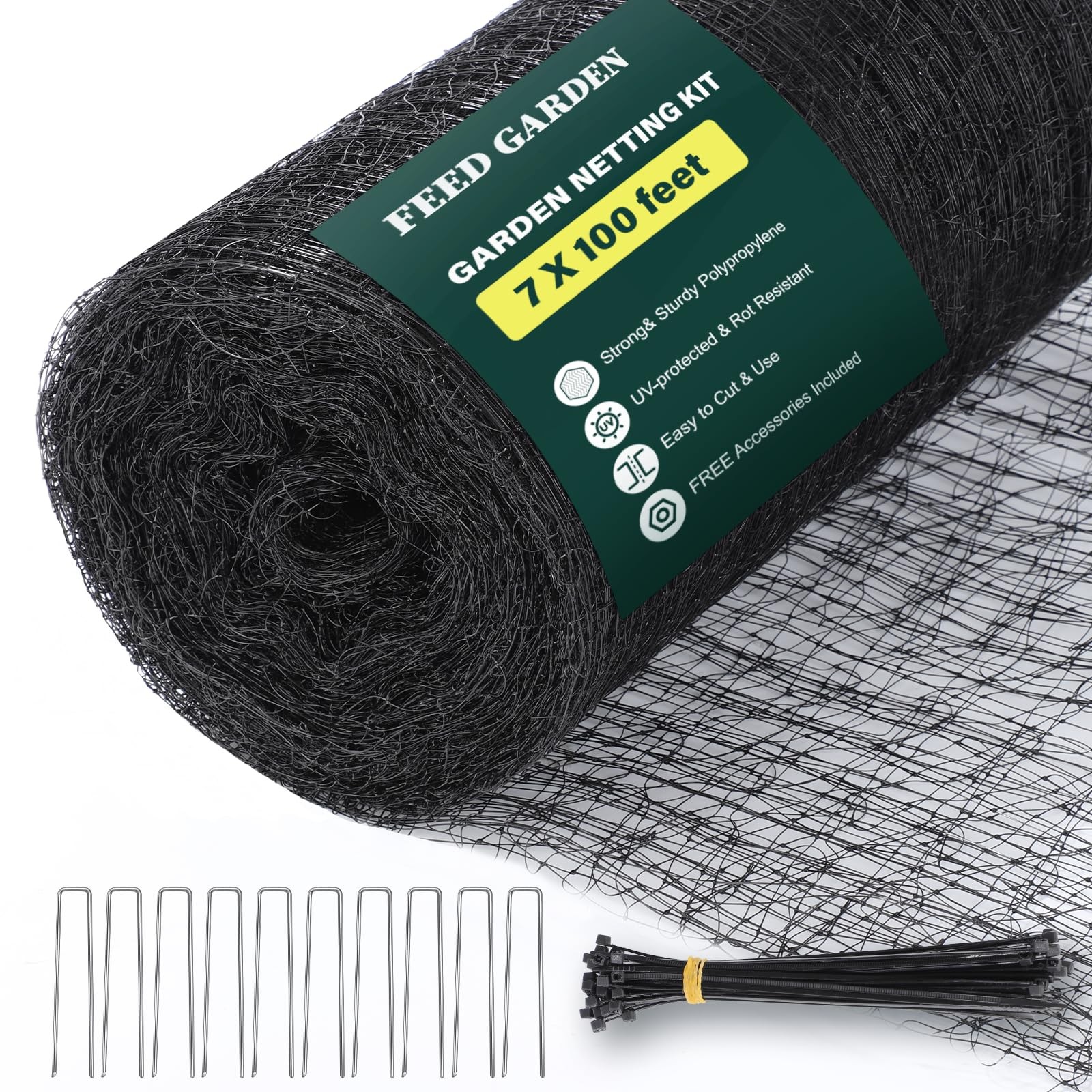 FEED GARDEN Deer Netting Fence Netting, 7 x 100 Feet 7 x 100 Feet, Black