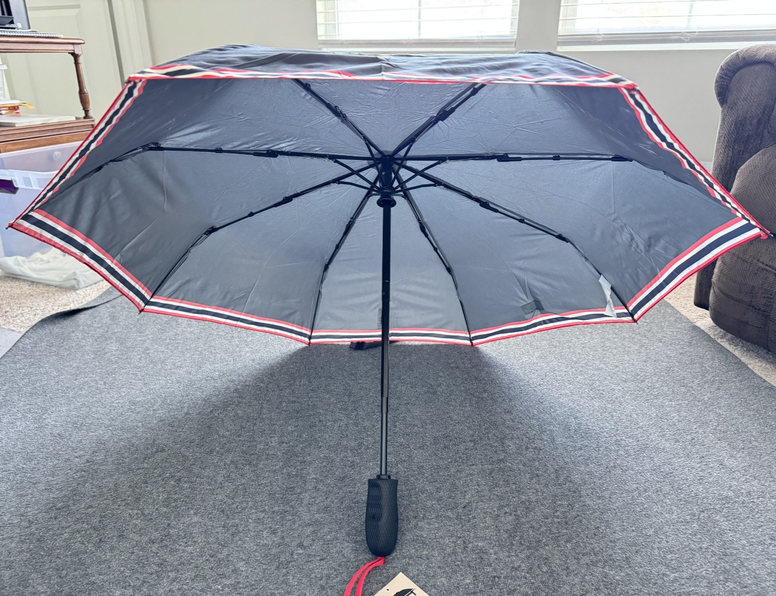NWT Hunter Original Mini Compact Umbrella Black Red White Stripe 36" Canopy New