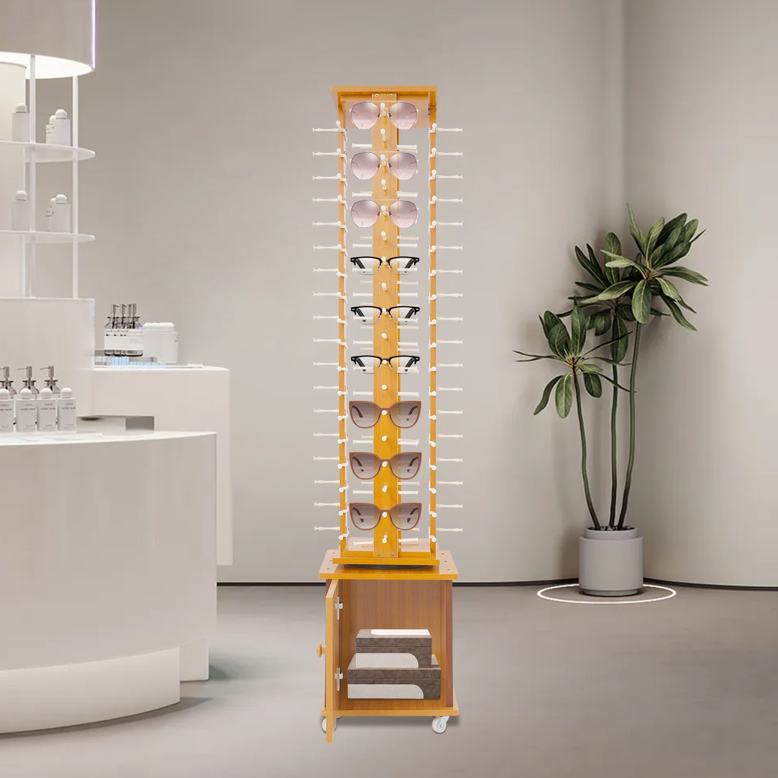72-Pair Eyeglass Display Rack Rotating Glasses Storage Stand Floor-standing
