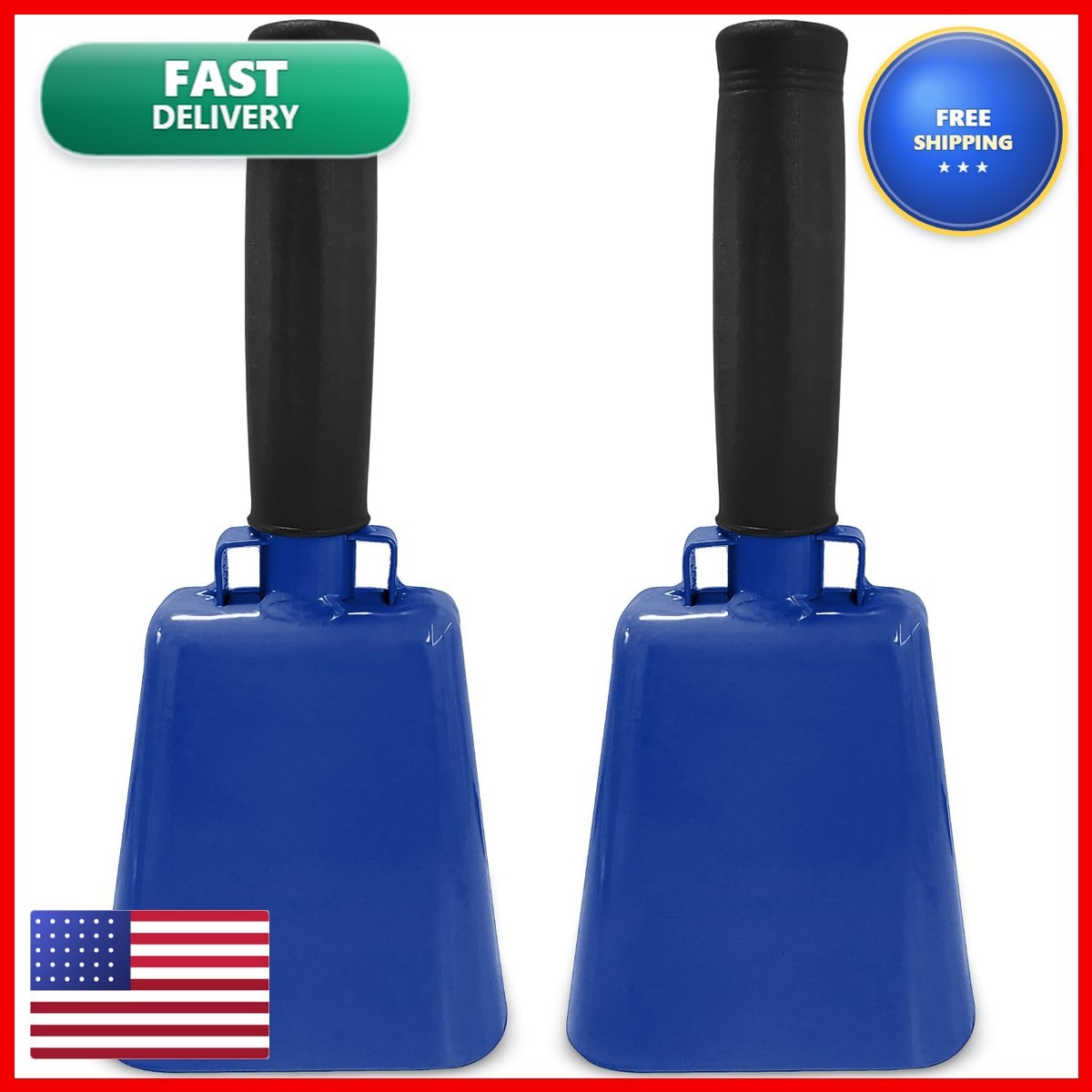Deke Home 2 Pack 7 Inch Steel Cowbells with Handle