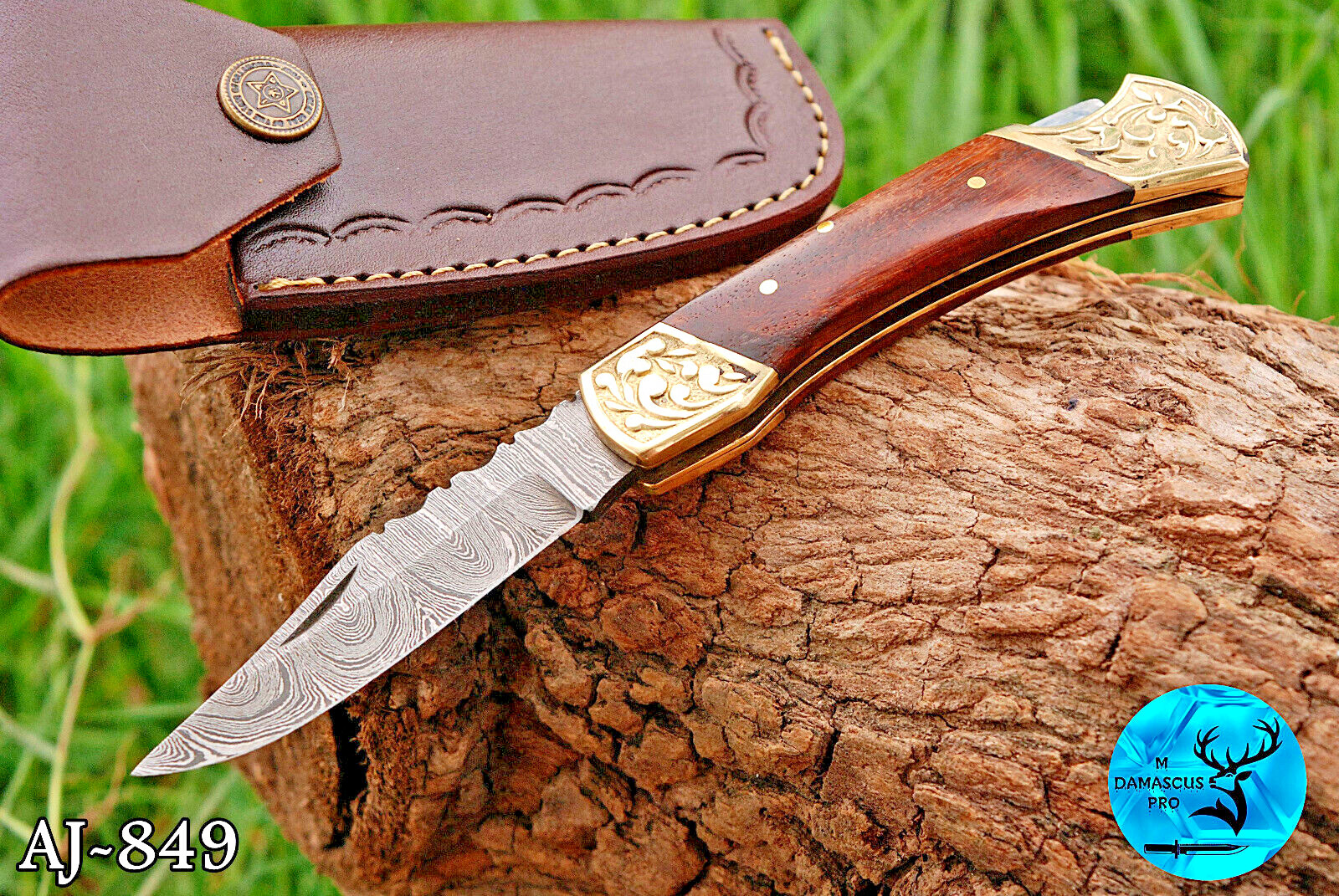 Damascus Steel TACTICAL Folding blade Pocket Knife Back Lock Survival edc 849