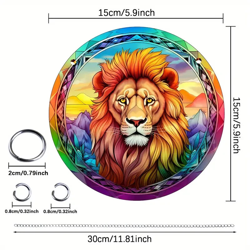 Colorful Lion Suncatcher Double Sided Round Acrylic Decor