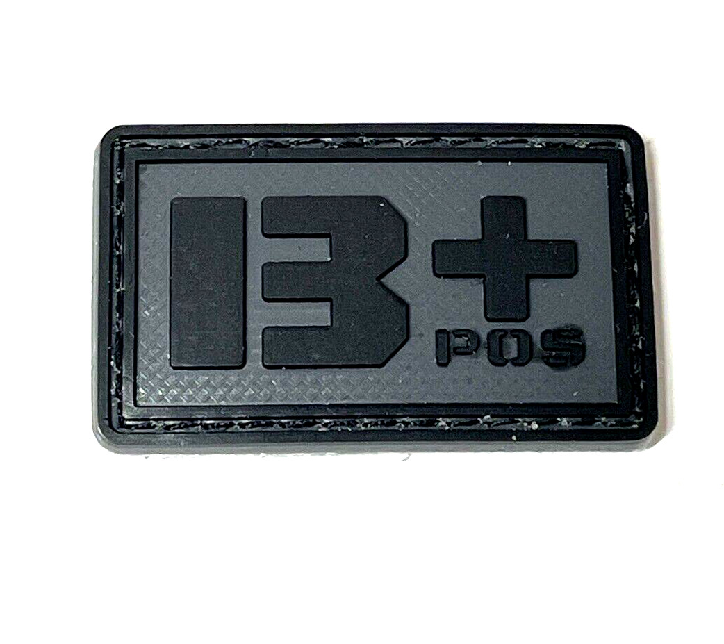 Gray Blood Type B+ PVC Rubber Patch, Hook and Loop Positive B+ Blood Type Gray