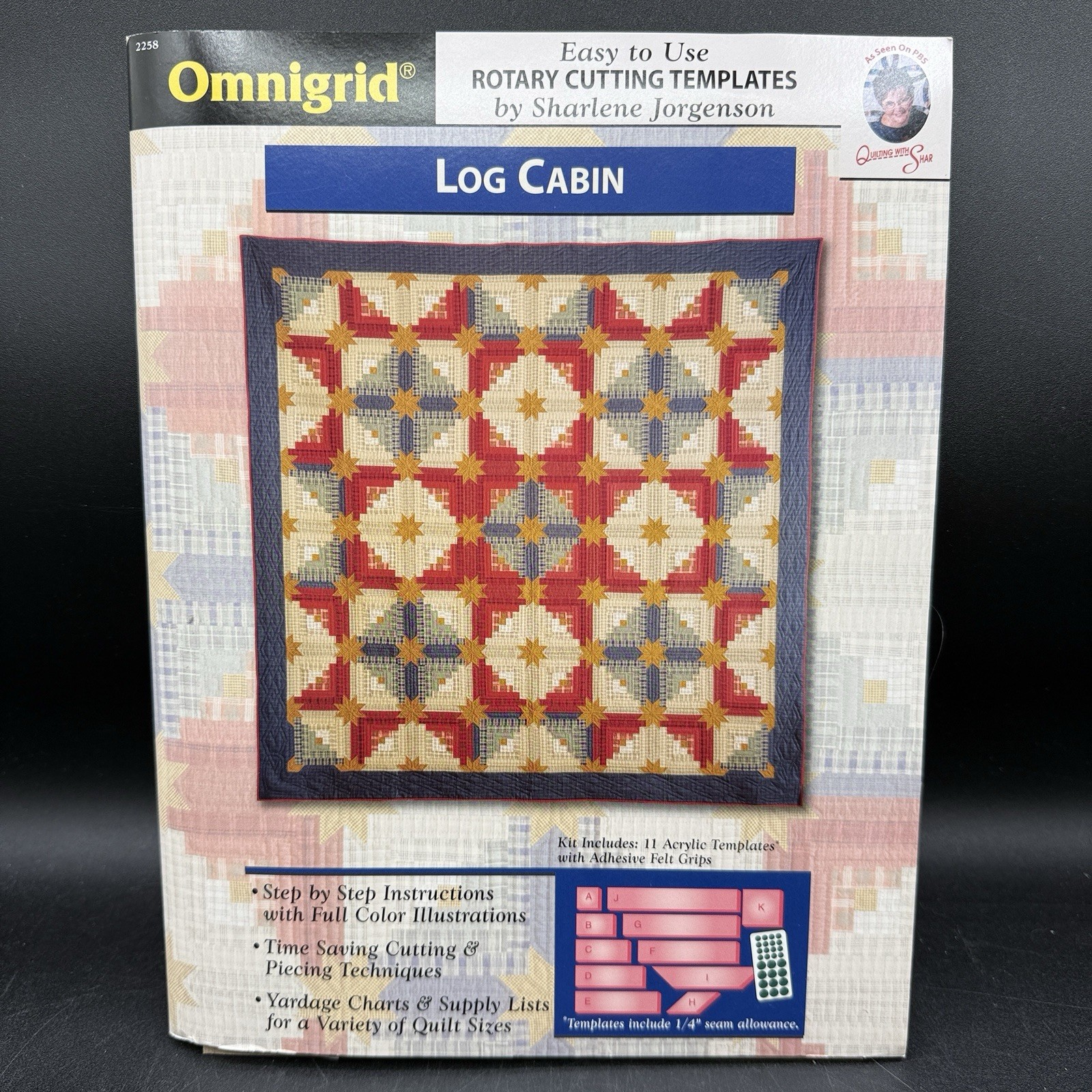 NEW Omnigrid Log Cabin Rotary Cutting Templates Quilt Pattern Sharlene Jorgenson