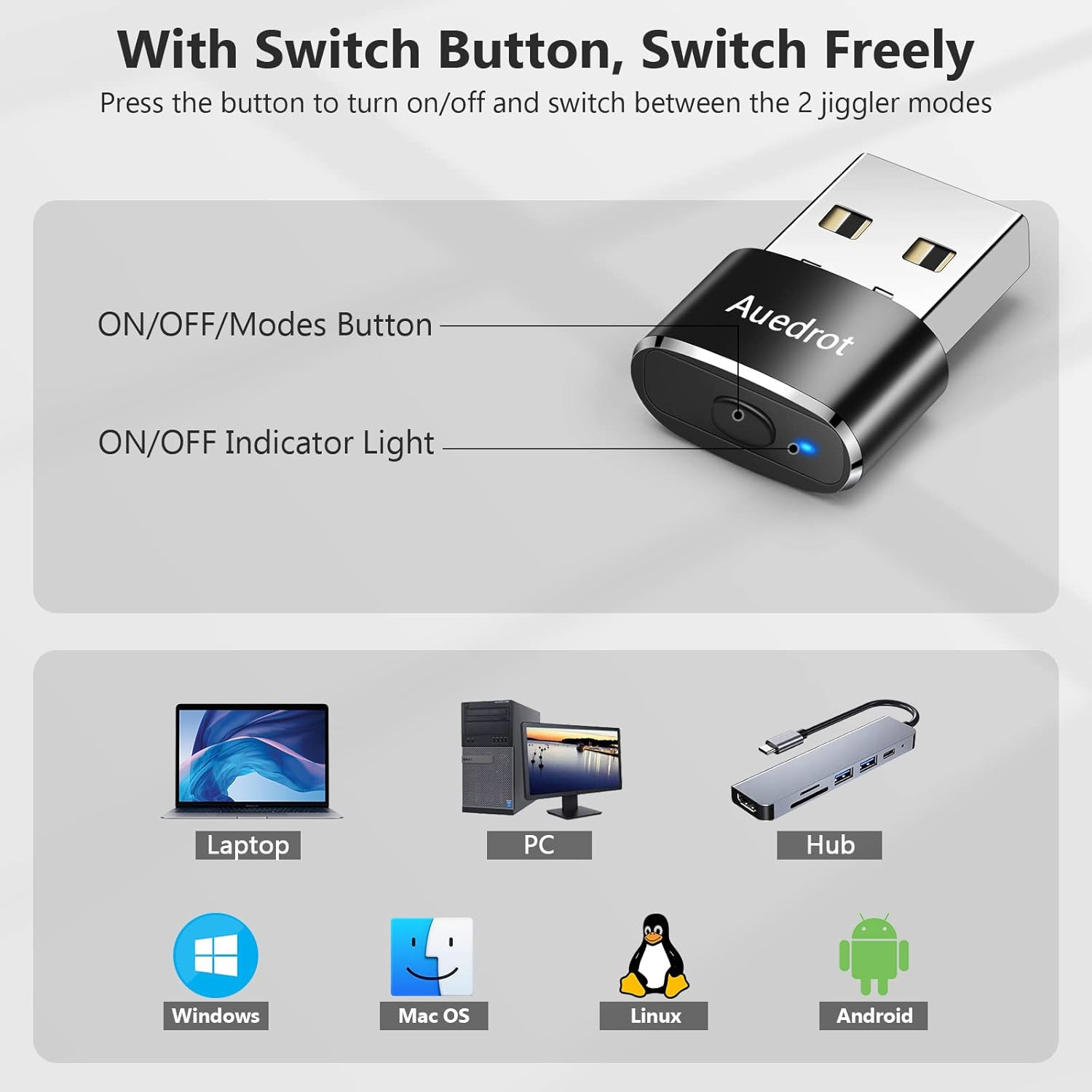Undetectable Mouse Jiggler with Switch, USB Automatic Mouse Mover