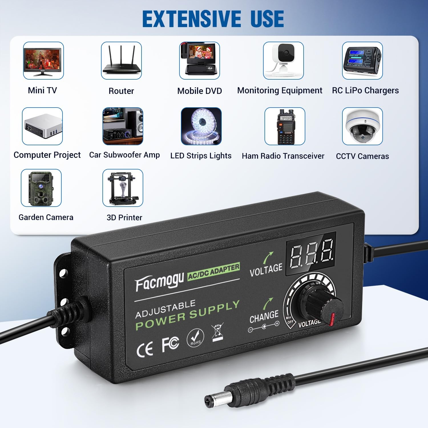 3V-12V 5A 60W Adjustable Power Supply with LED Display Variable DC 3V 5V 6V
