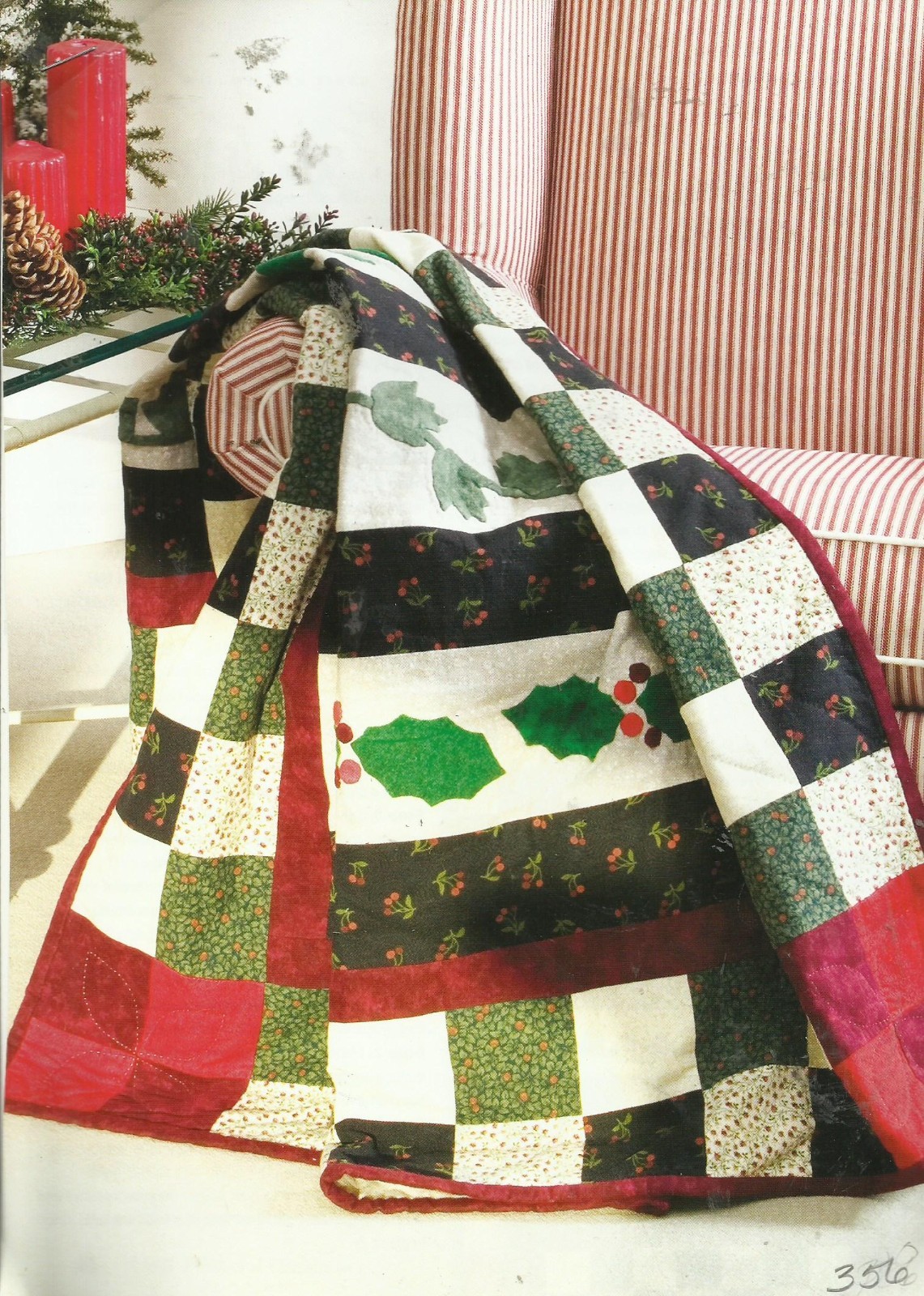E0123 HOLLY & IVY FLANNEL THROW QUILT  PATTERN/INSTRUCTIONS