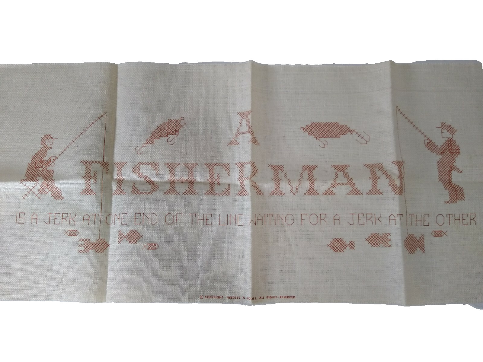 Fisherman Fishing Cross Stitch Fabric A Jerk At One End of the Line Fishing