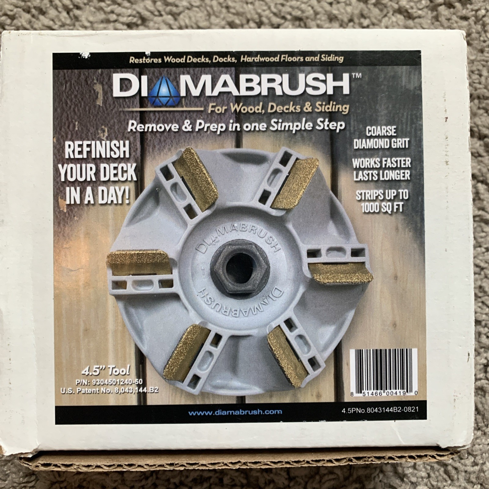 DIAMABRUSH Wood Deck Siding Tool Angle Grinder 4.5 in. 50-Grit 5/8"-11 Arbor NEW